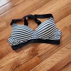 Nicole Milker Black & White Striped Padded Spors Bra Size L